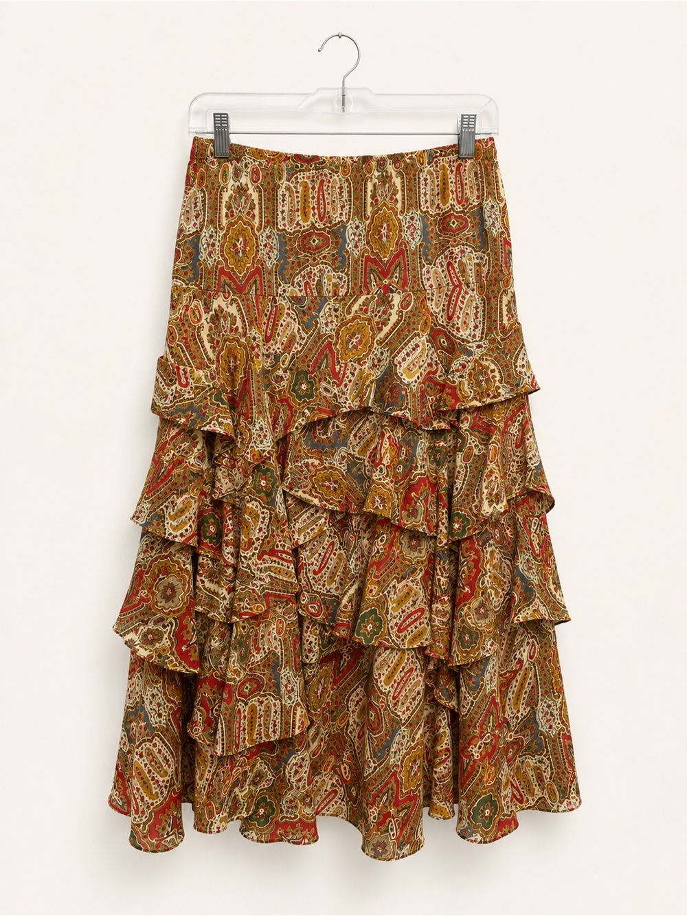 Diane Gilman Y2K Boho Paisley Tiered Ruffle Maxi Skirt Size Small